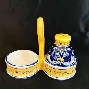Deruta Italy Salt Shaker Caddy Dip A Mano Michaela Cavallini Pepper Missing